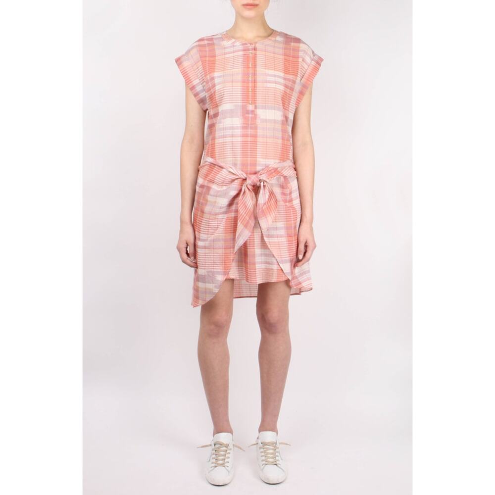 Ulla Johnson Theo Pink Plaid Tie Waist Dress Short Sleeve Size 6